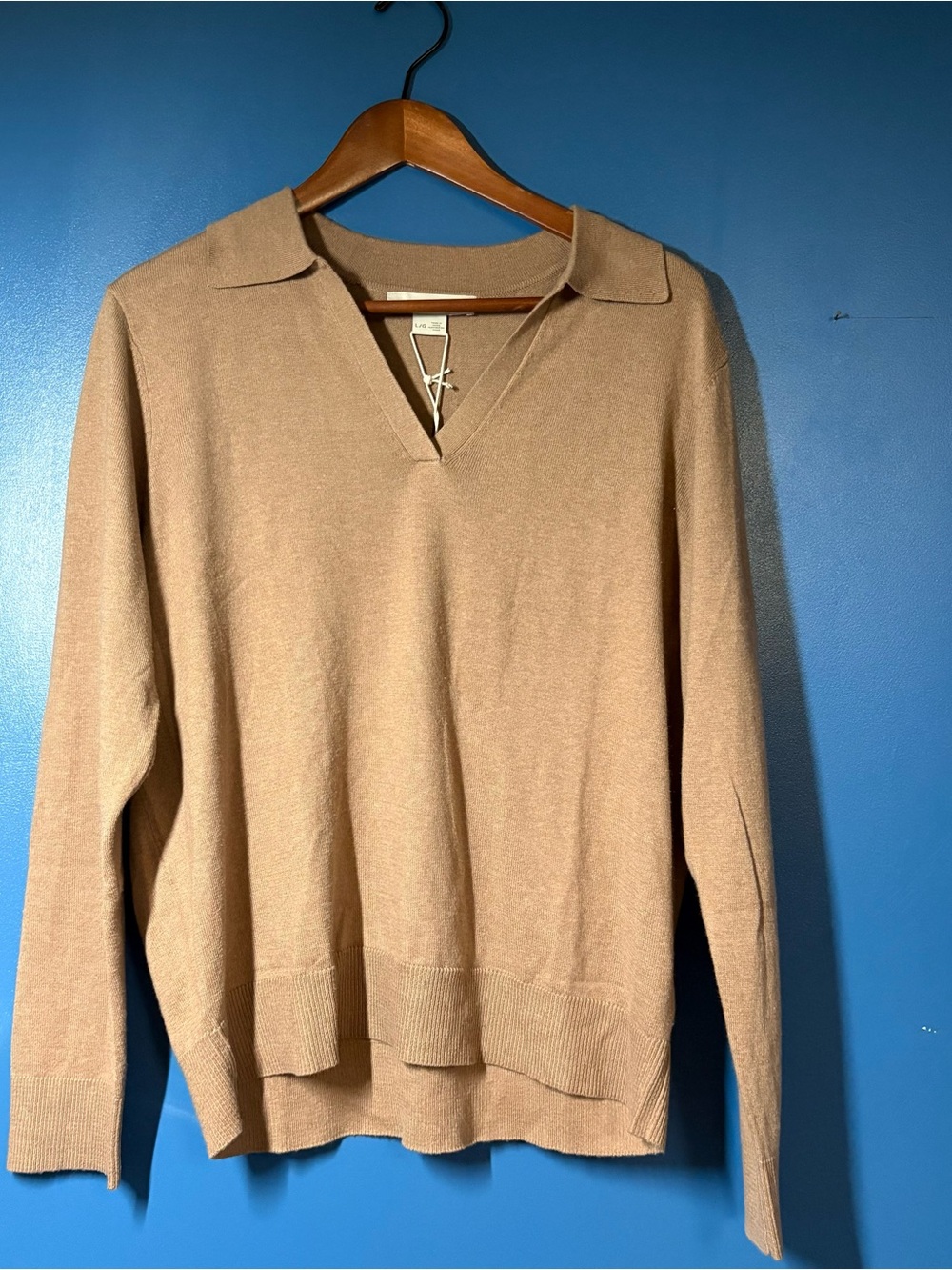LG Women’s V-Neck Collared Knit Sweater - Tan